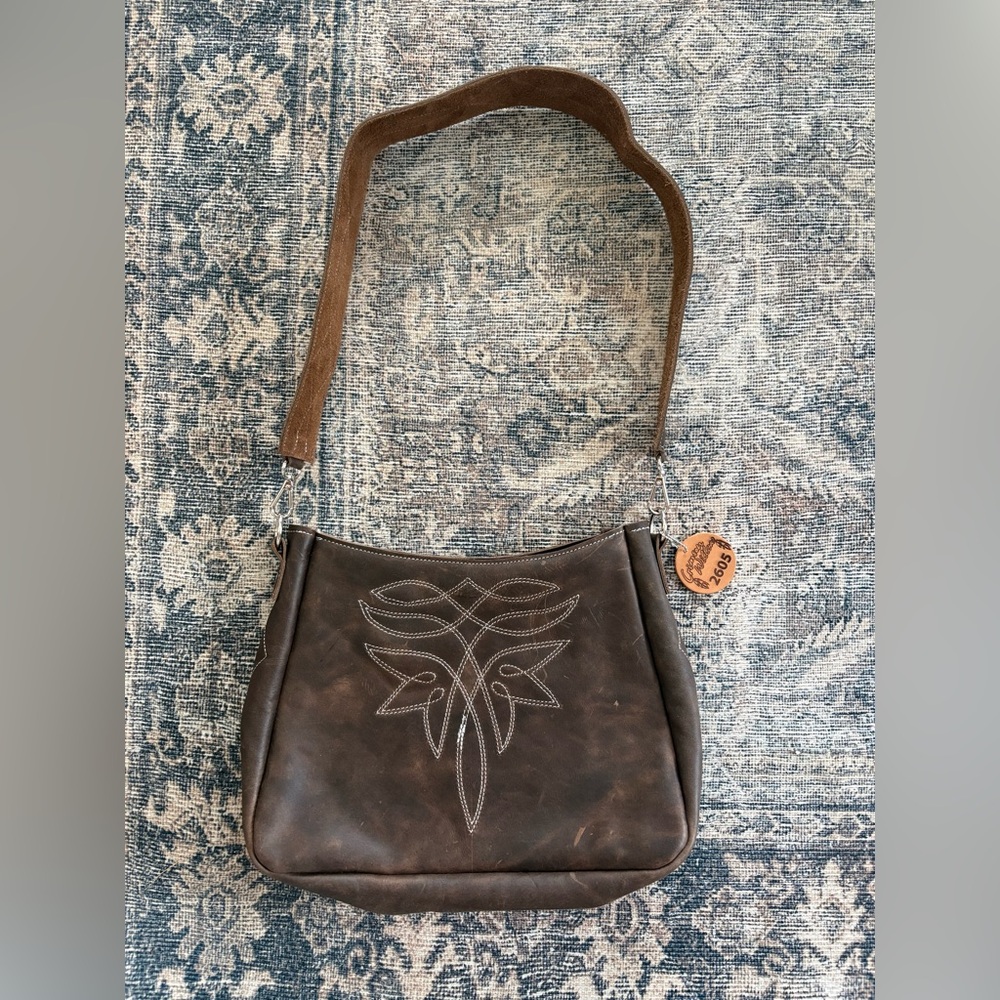 Crimson Willow Genuine Leather Western Shoulder Bag Cowhide Lining Rustic Boho